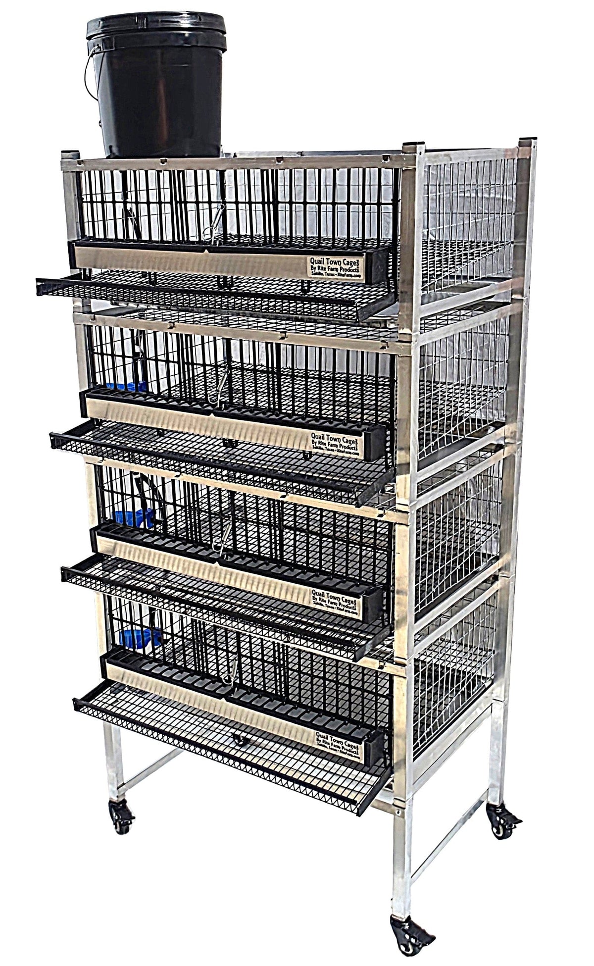 Quail Town modular Coturnix layer cage with front egg rollout and PVC-coated wire flooring