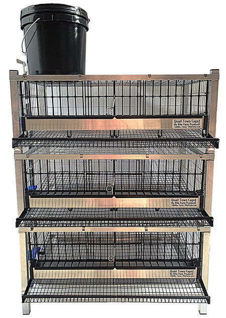 Quail Town 4 Inch Tabletop Leg Kit, 2 Layer & 1 Grow Out Cage with black 2-gallon water reservoir