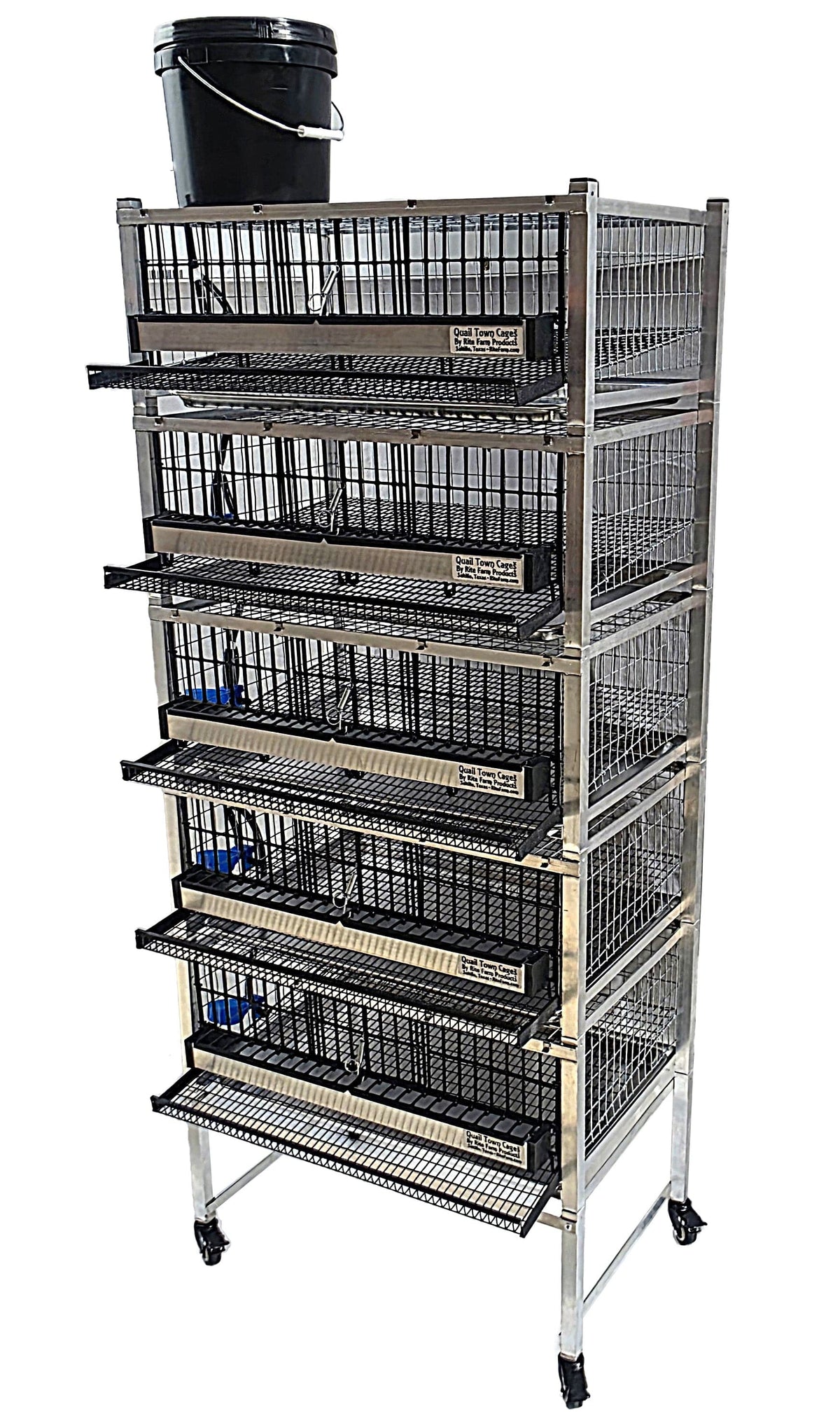 Quail Town 4 Inch Tabletop Leg Kit, 3 Layer & 2 Grow Out Cages with black 2-gallon water reservoir