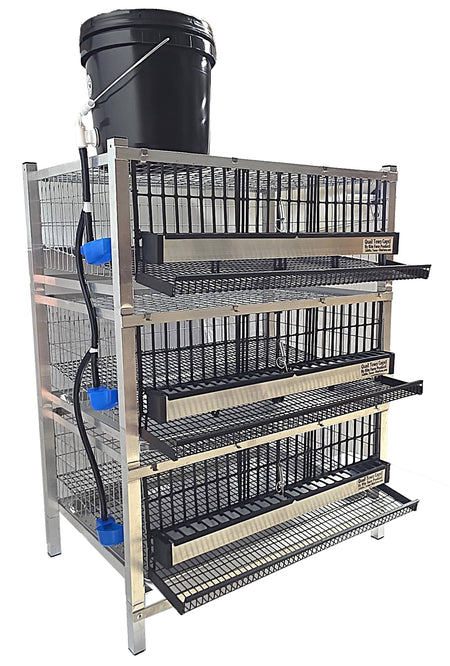 Quail Town 4 Inch Tabletop Leg Kit, 3 Layer Cages with black 2-gallon water reservoir