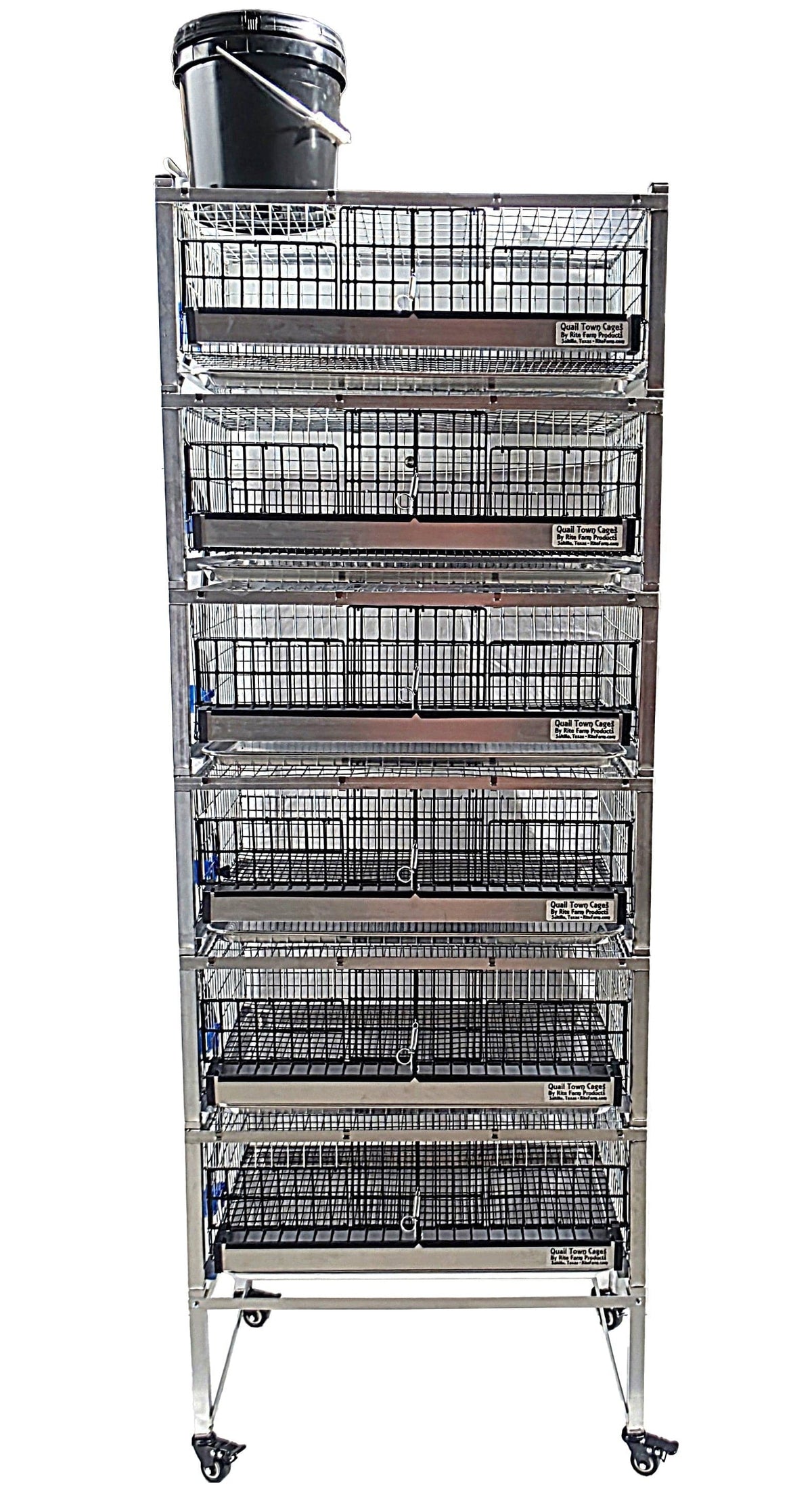 Quail Town 4 Inch Tabletop Leg Kit, 4 Grow Out & 2 Layer Cages with black 2-gallon water reservoir