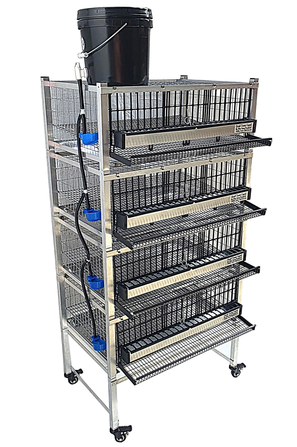Quail Town 4 Inch Tabletop Leg Kit, 4 Layer Cages with black 2-gallon water reservoir