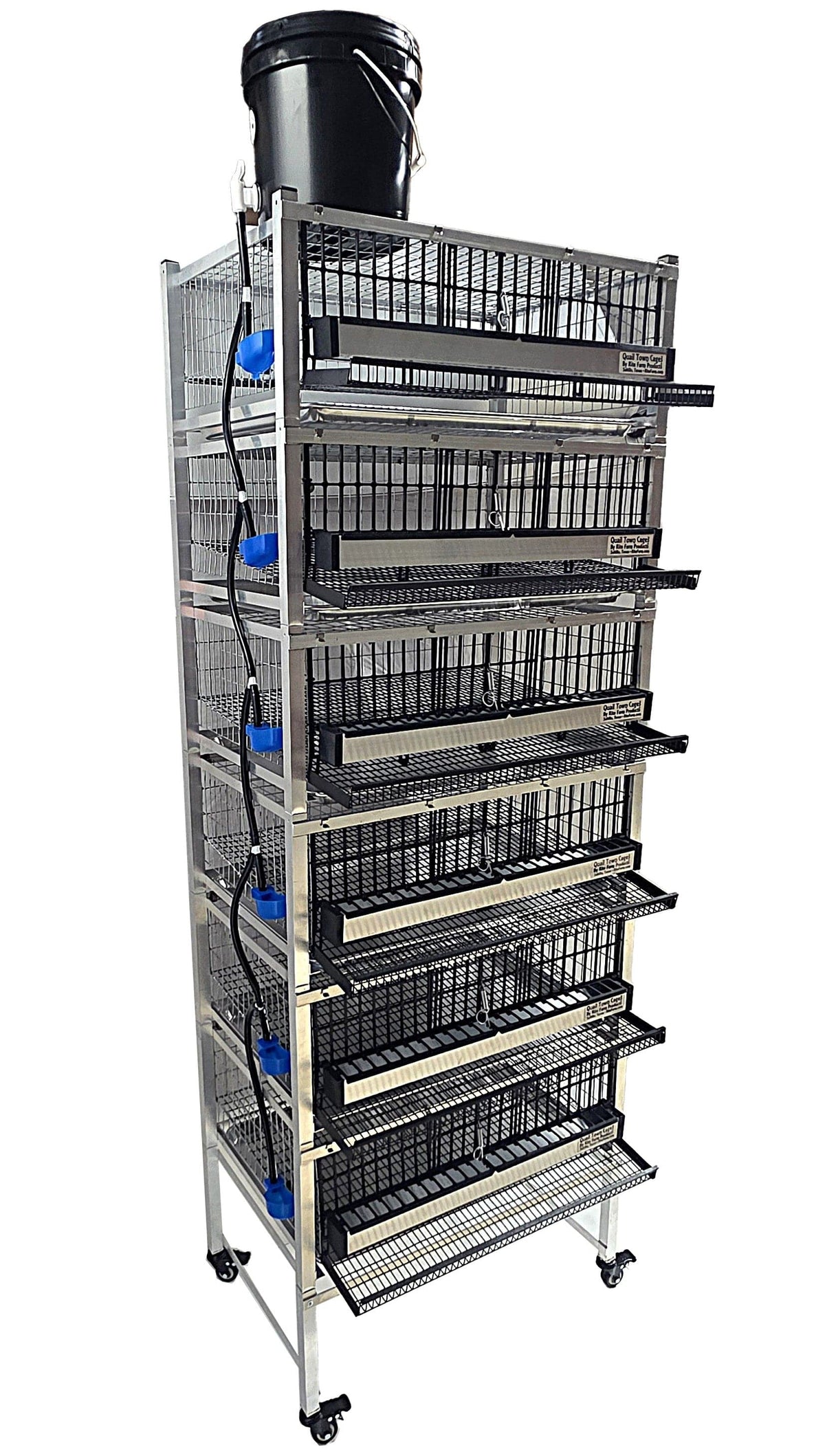 Quail Town 4 Inch Tabletop Leg Kit, 6 Layer Cages with black 2-gallon water reservoir