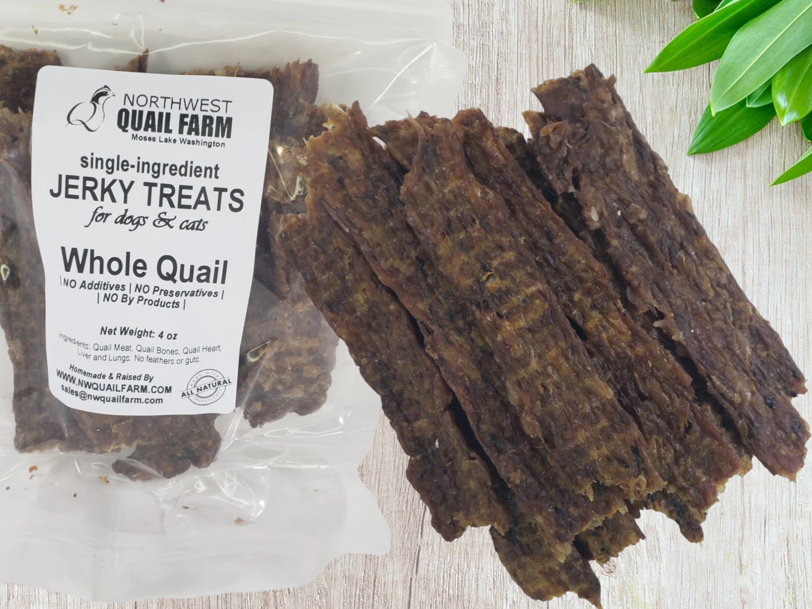 NWQuailFarm Dog Cat Treats Dehydrated Quail Jerky 4oz Single Ingredient Homemade Dog Treat Cat Treat All Natural Food Healthy Treats