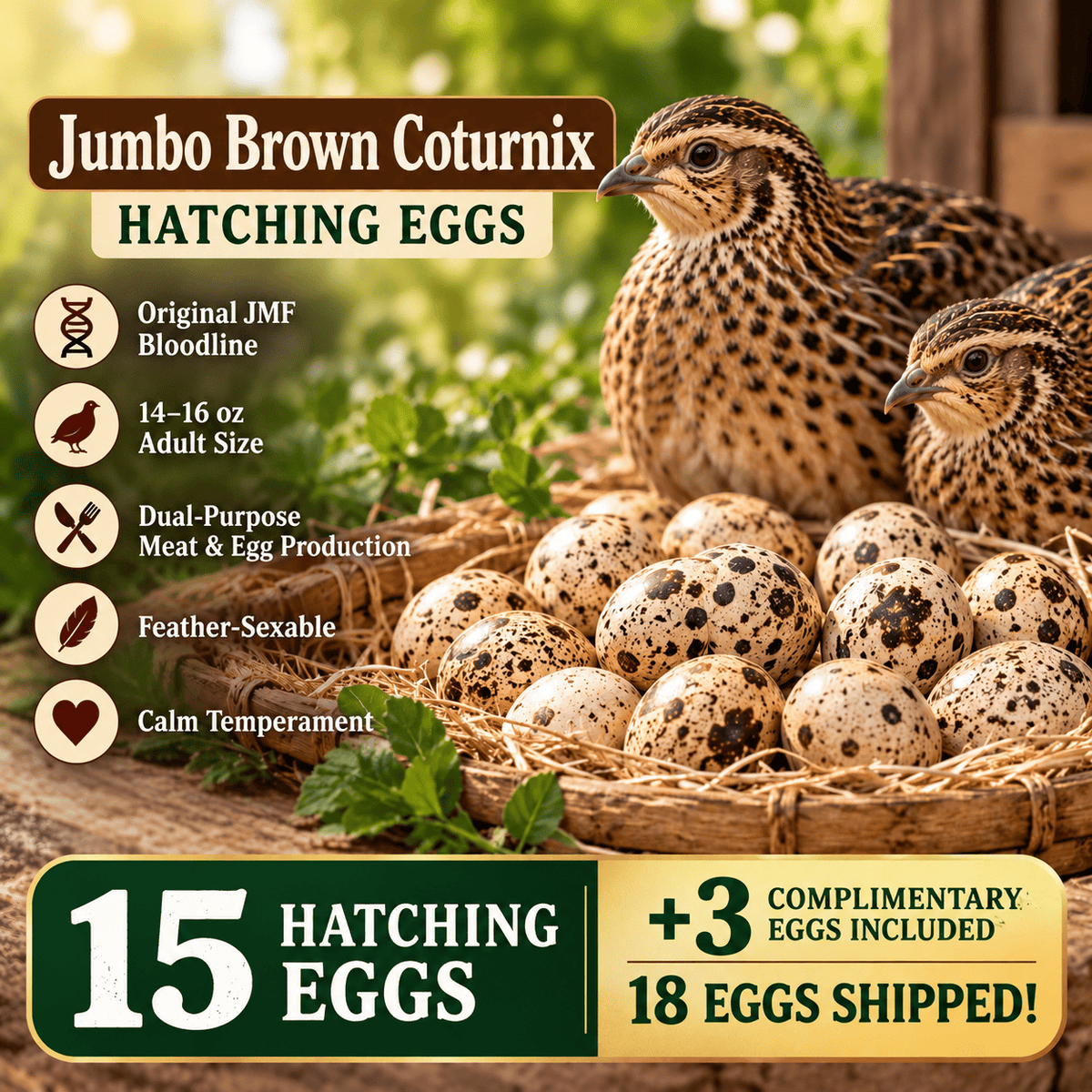 NWQuailFarm Hatching Eggs Jumbo Brown Coturnix Hatching Eggs — 15 Count
