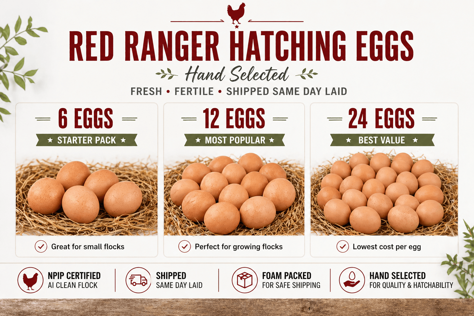 NWQuailFarm Hatching Eggs Red Ranger Hatching Eggs – NPIP Certified – High Fertility – Free Shipping