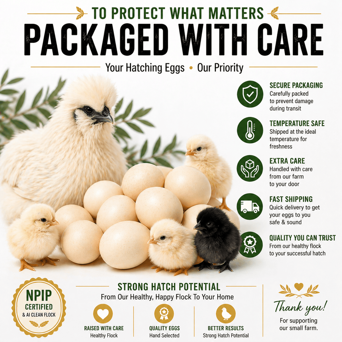 NWQuailFarm Hatching Eggs Silkie Hatching Eggs – NPIP Certified – High Fertility – Free Shipping