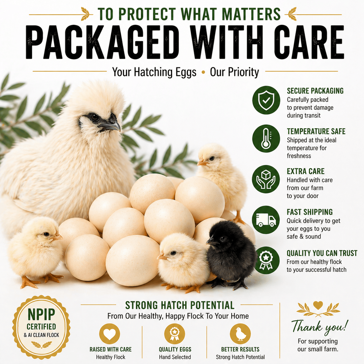 NWQuailFarm Hatching Eggs Silkie Hatching Eggs – NPIP Certified – High Fertility – Free Shipping