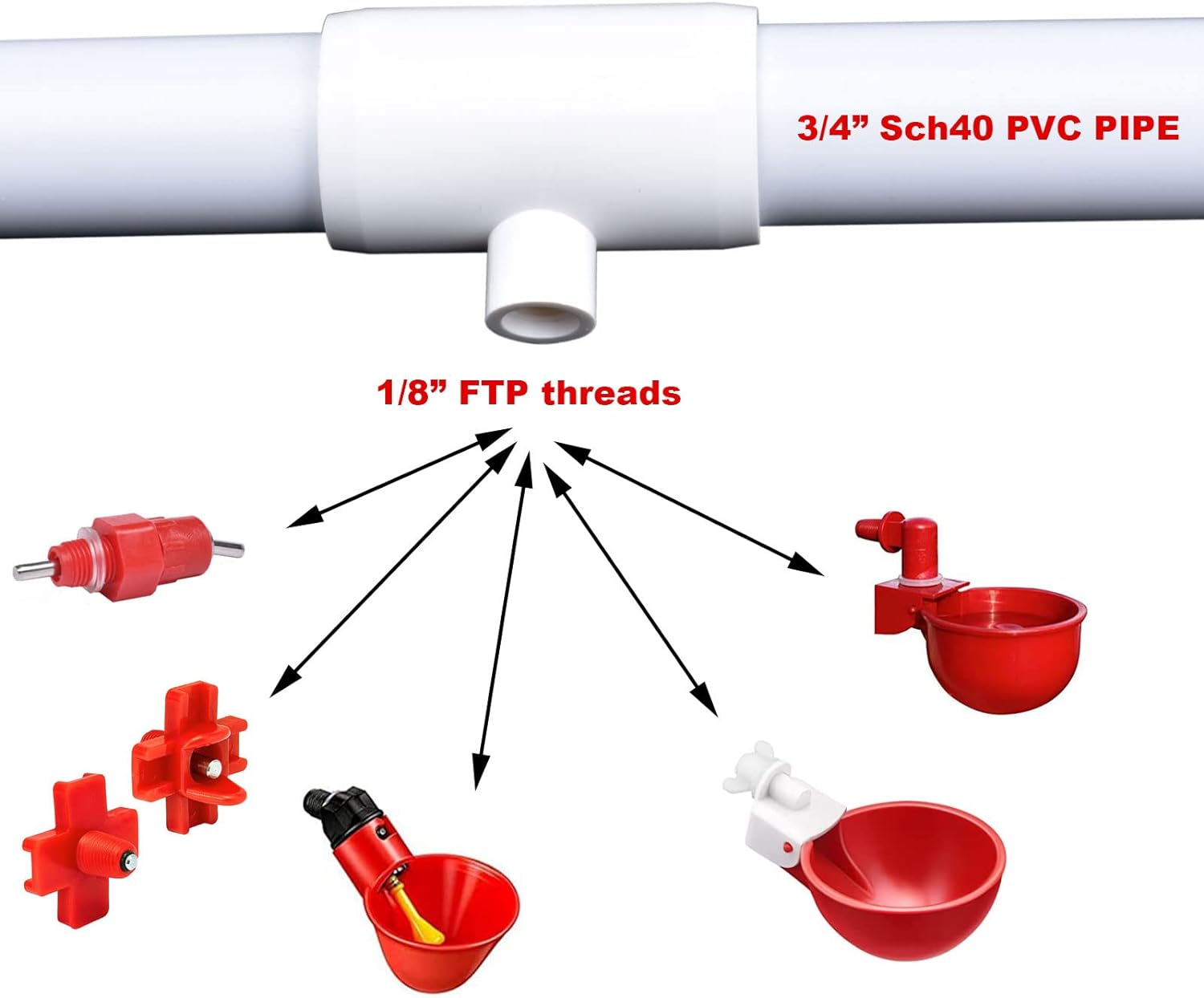 NWQuailFarm PVC Fittings 1/2" PVC Tee Automatic Poultry Waterer Drinker Cups Chicken Water Nipples