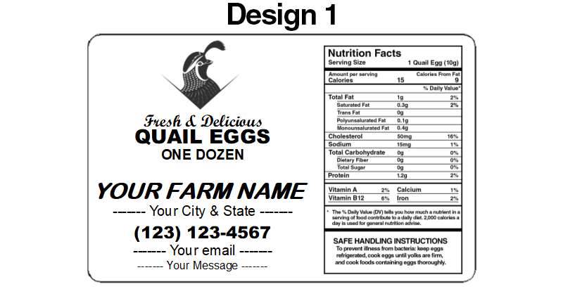 NWQuailFarm Quail Carton Labels 25 Labels / Design 1 Personalized Quail Carton Labels