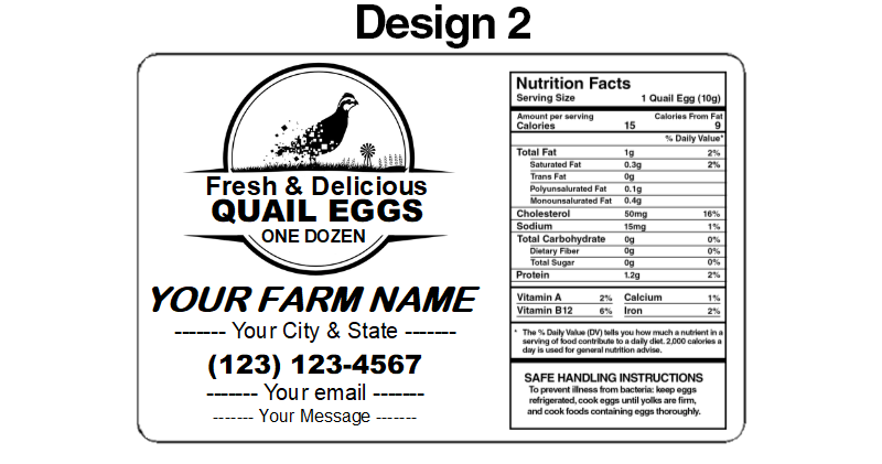 NWQuailFarm Quail Carton Labels 25 Labels / Design 2 Personalized Quail Carton Labels