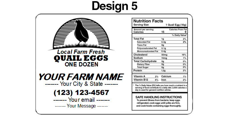 NWQuailFarm Quail Carton Labels 25 Labels / Design 5 Personalized Quail Carton Labels