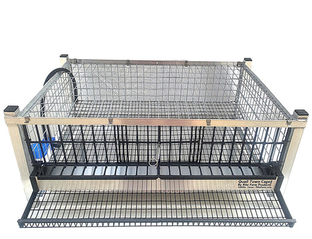 Quail Town modular Coturnix layer cage with front egg rollout and PVC-coated wire flooring