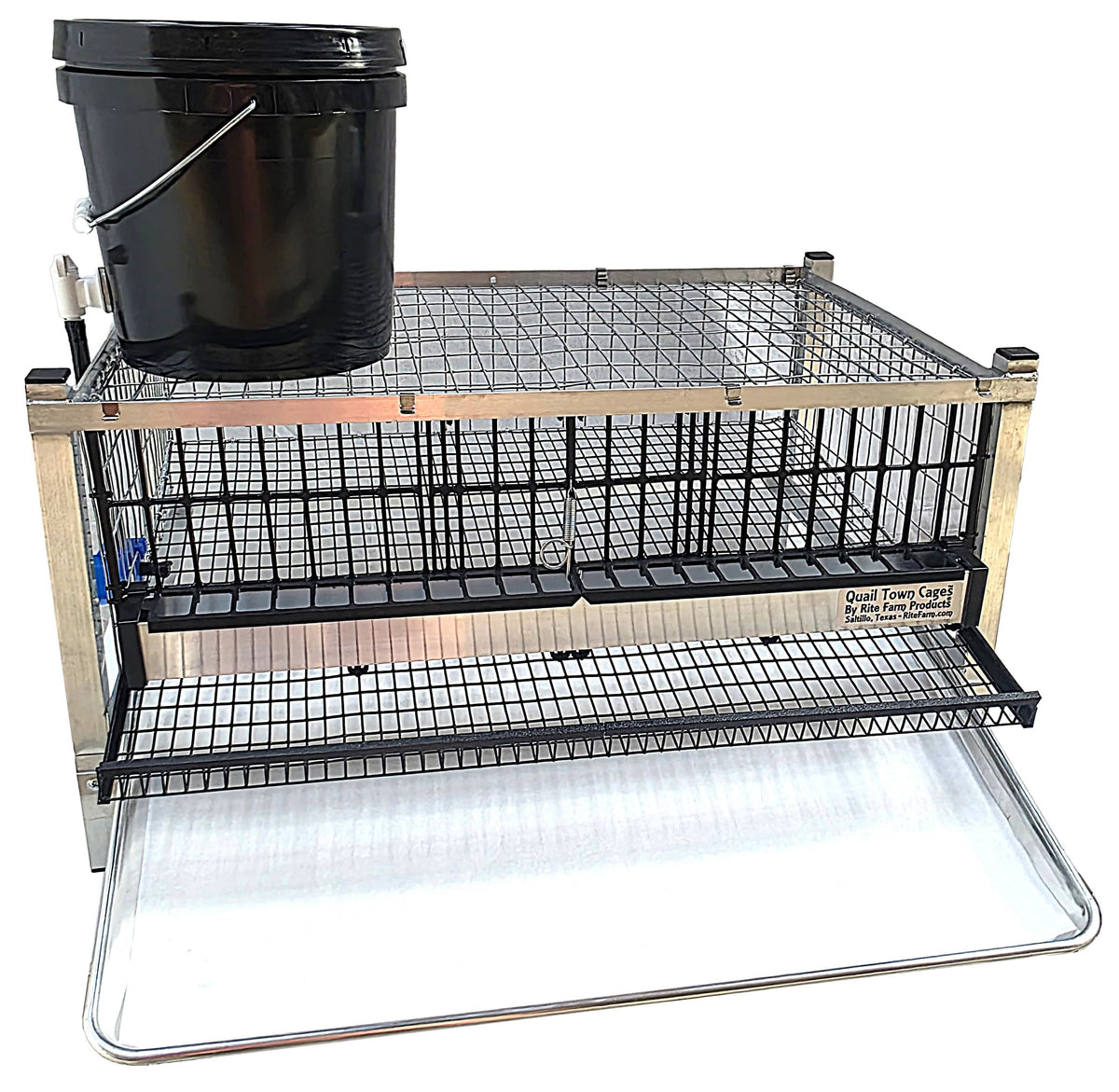 Quail Town modular Coturnix layer cage with front egg rollout and PVC-coated wire flooring
