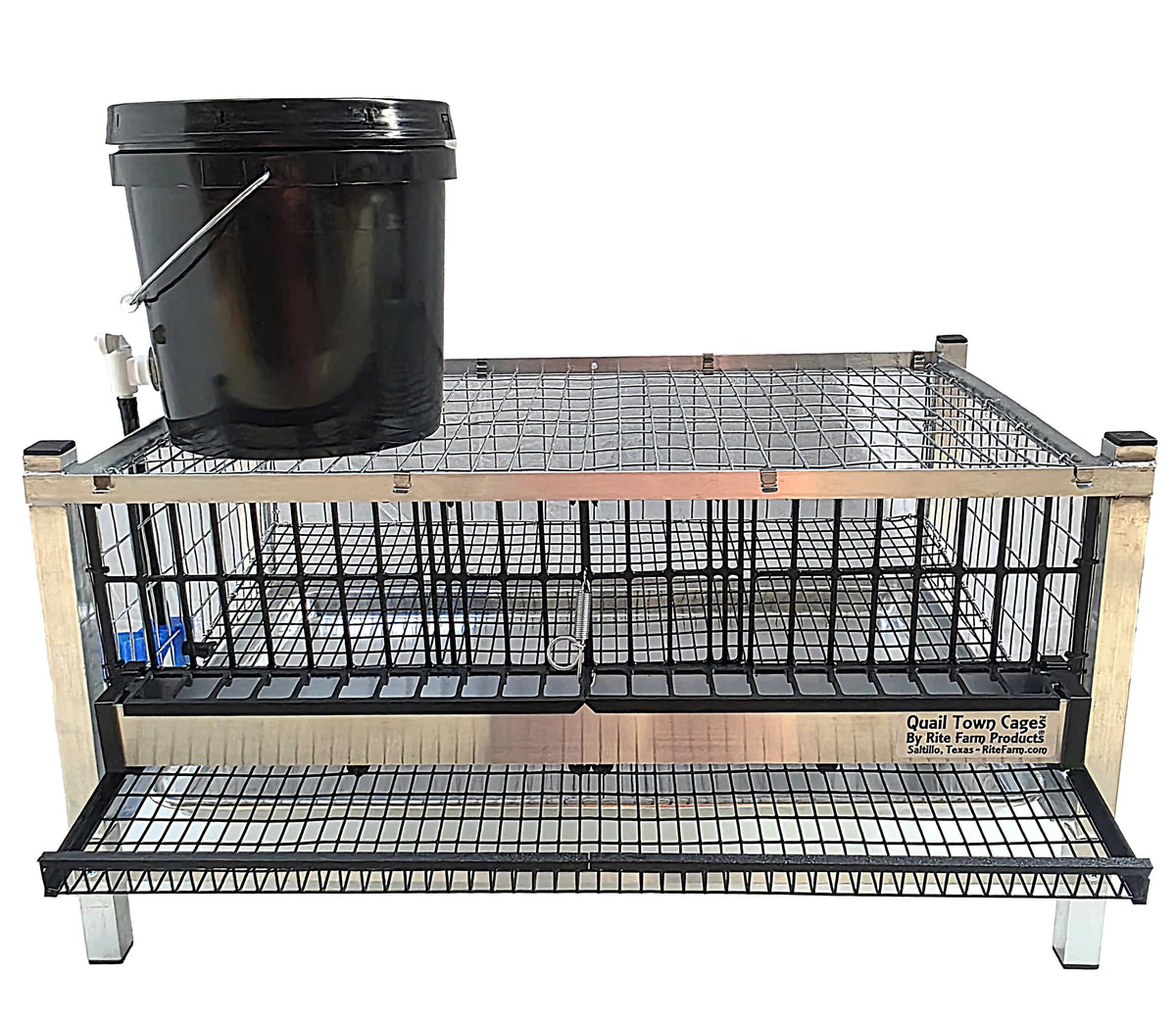 Quail Town modular Coturnix layer cage with front egg rollout and PVC-coated wire flooring
